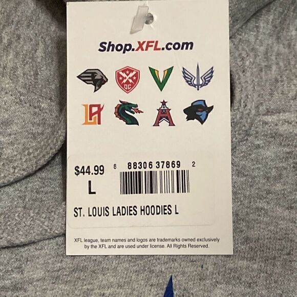 NWT XFL UFL St Louis Battlehawks Logo Ladies Gray Pullover Hoodie Ladies Large - Picture 9 of 11